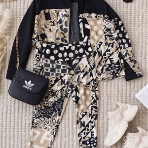 Adidas x Farm Rio  Women's Black and Tan Patterned Set